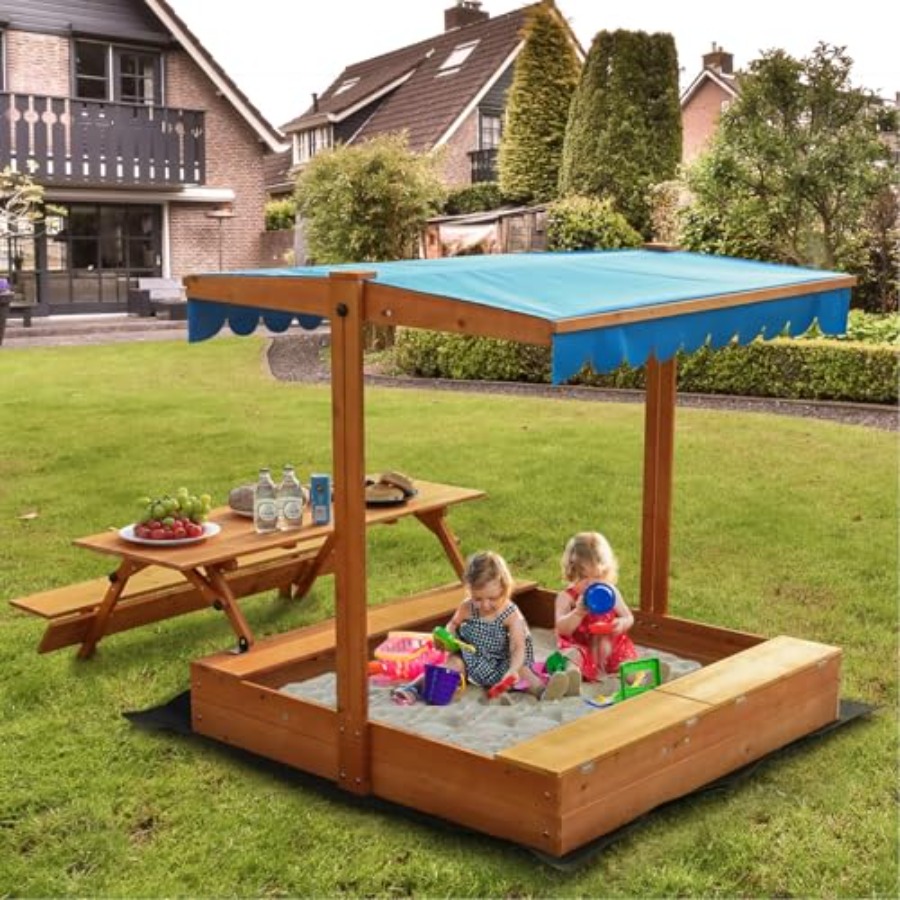 Kids Outdoor Picnic Table - Garten-Sandkasten aus Holz für Kinder mit