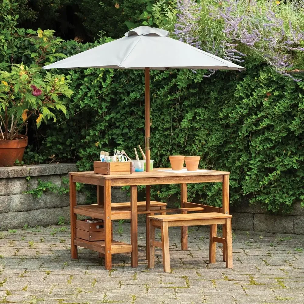 Kids Outdoor Table With Umbrella - Kinder-Outdoor-Aktivitätstisch, Bänke & Sonnenschirm-Set: Aktivitätstisch aus