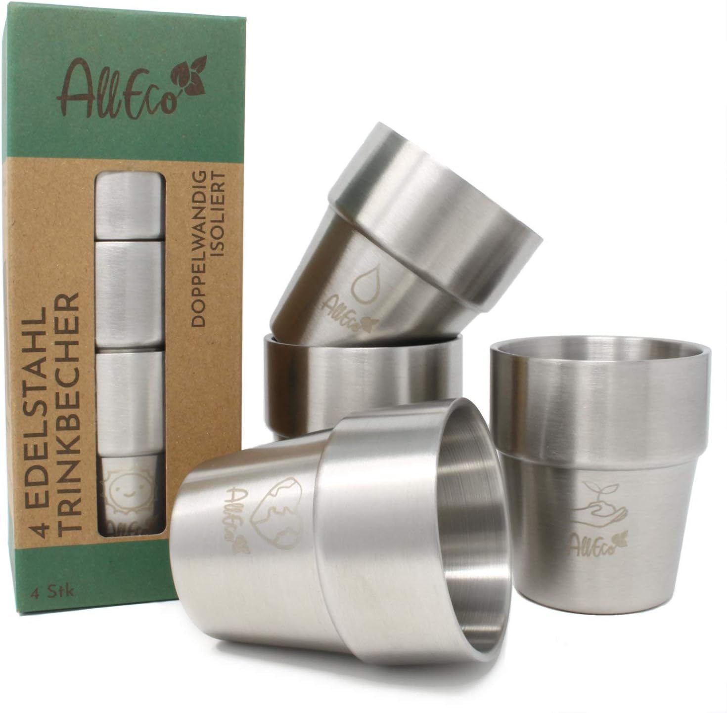 Outdoor Kid Friendly - 4 Sets 300ml Nachhaltige Wiederverwendbare Edelstahl