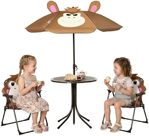 Kids Outdoor Table With Umbrella - Kinder Tisch- und Stuhl-Set Picknicktisch mit