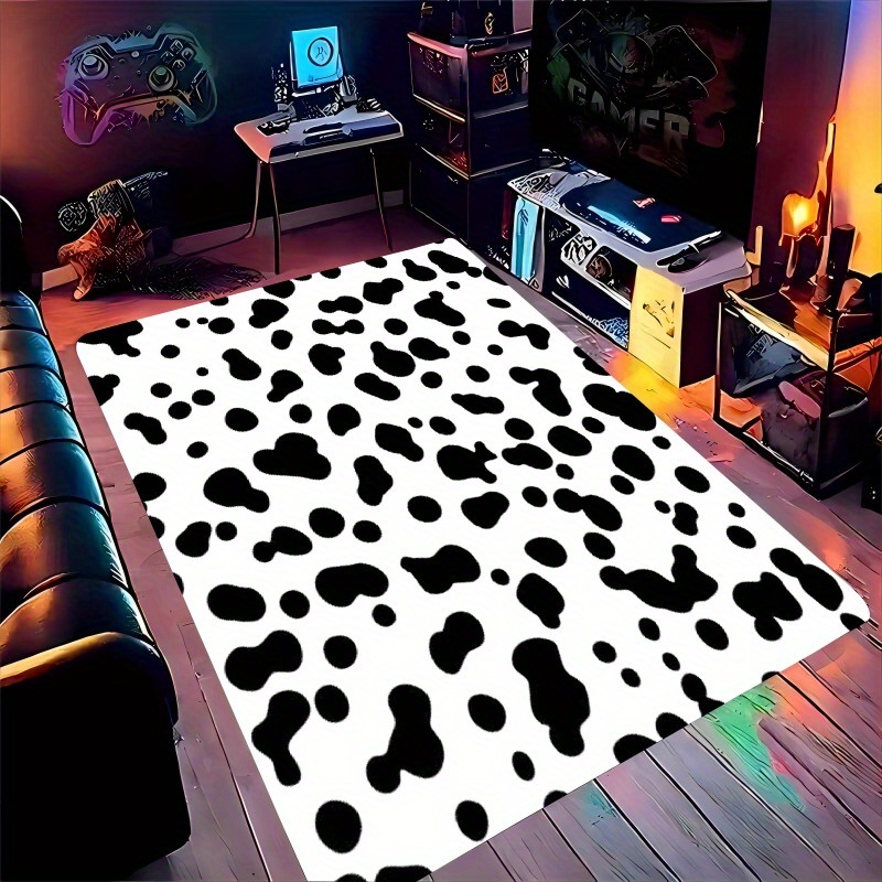 Kids Outdoor Zone - Flanell-Teppich mit Kuhmuster, schwarz-weiß, modern, für