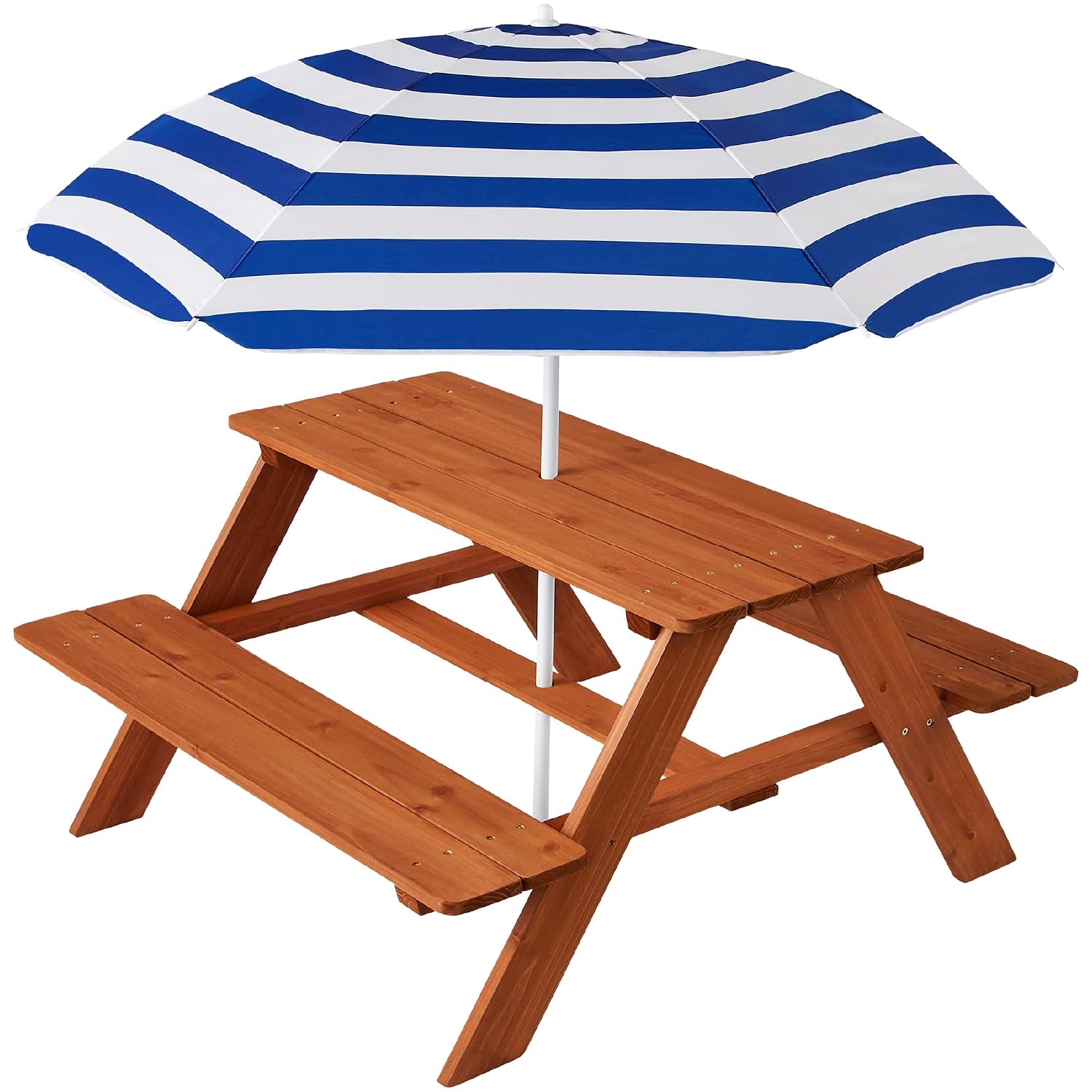 Kids Outdoor Table With Umbrella - Holz-Picknicktisch für Kinder mit Sonnenschirm, Outdoor-Aktivitätstisch-Set