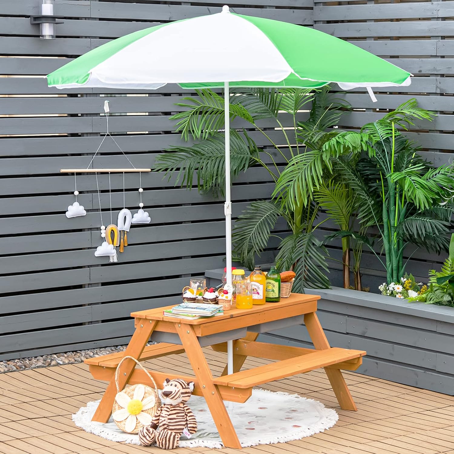 4-in-1 Zedernholz Kinder-Pickn – Kids Outdoor Table With Umbrella Bewertung und Preis