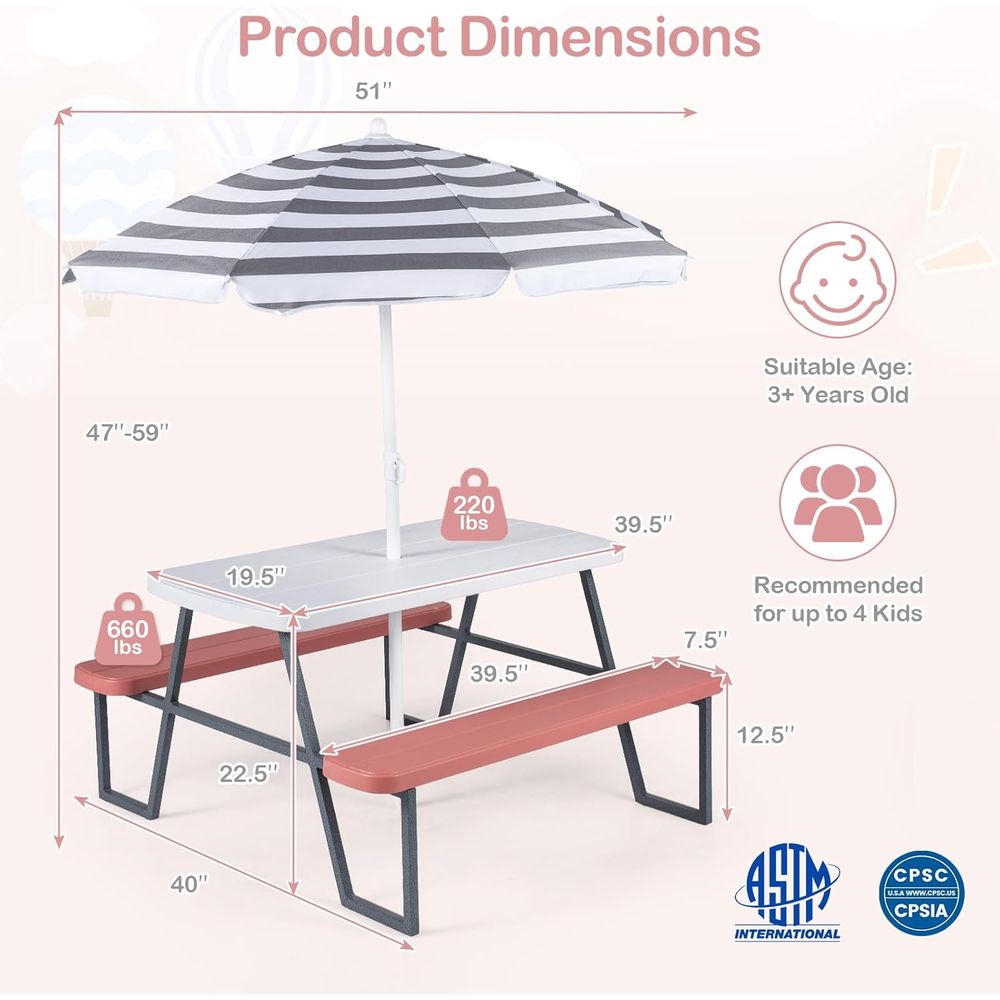 Kinder-Picknicktisch, Outdoor- – Kids Outdoor Table With Umbrella Bewertung und Preis